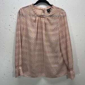 Liz Claiborne Career Womens Medium Pink Polkadot Blouse‎ Long Sleeve